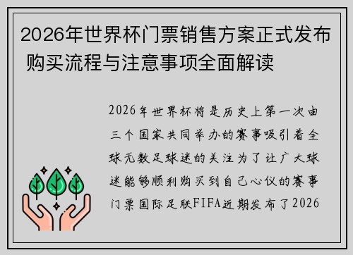 2026年世界杯门票销售方案正式发布 购买流程与注意事项全面解读 2026年世界杯门票销售方案正式发布 购买流程与注意事项全面解读